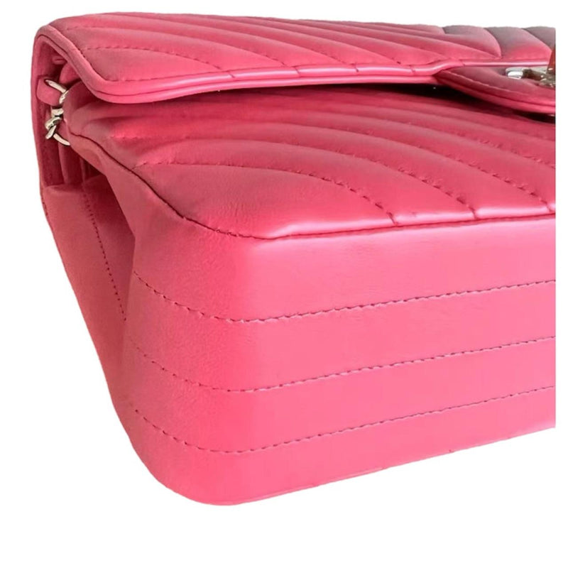 Coral Pink Medium Quilted Chevron Lambskin Classic Double Flap Bag