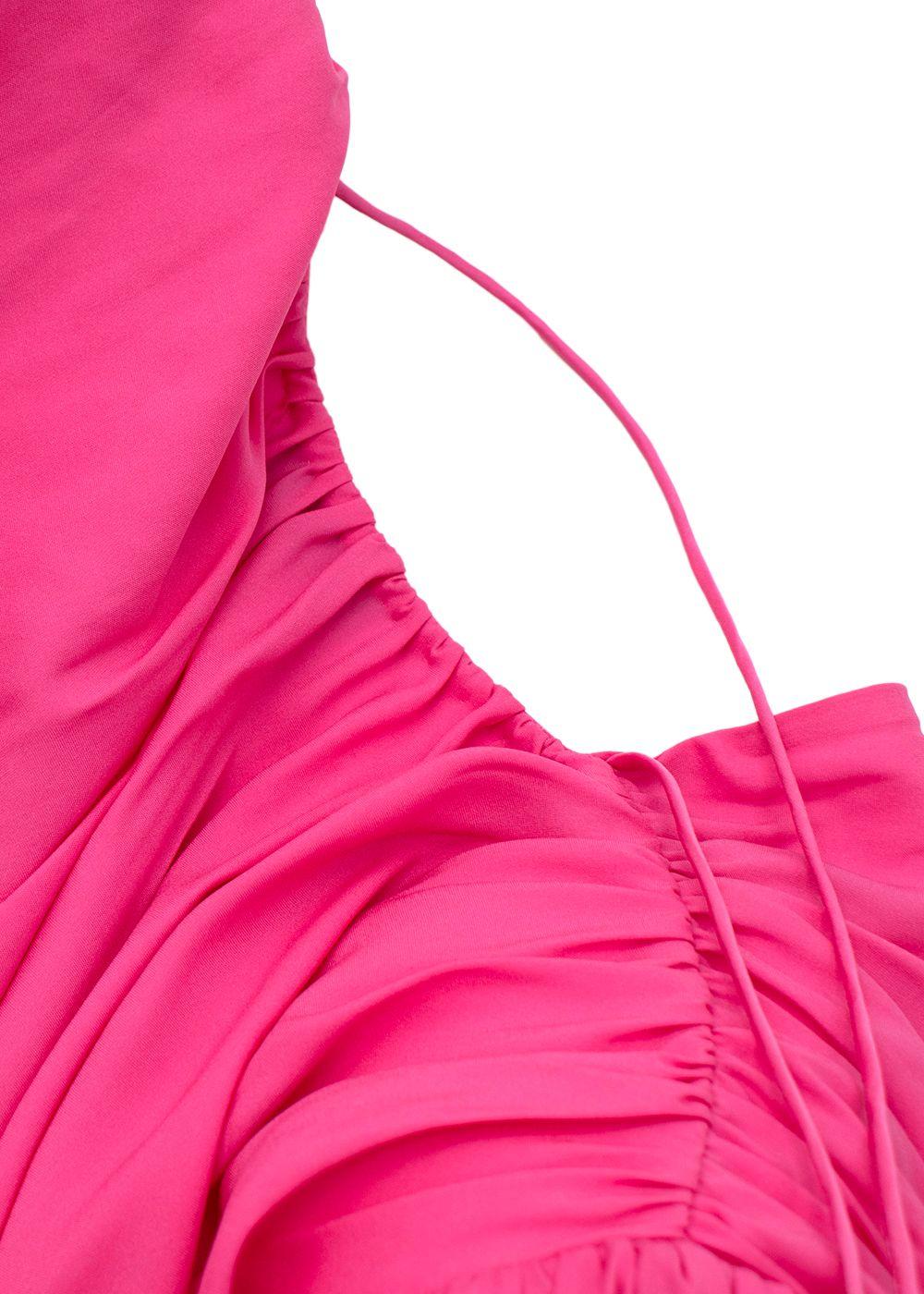 Shoulder Pad Pink Silk Tie Neck Blouse
