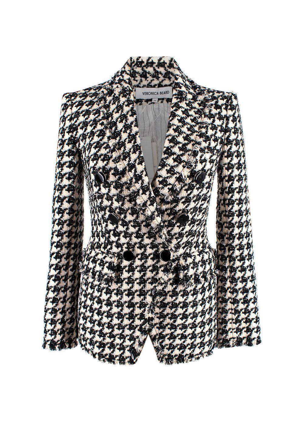 Veronica Beard Black and Ivory Houndstooth Tweed Blazer