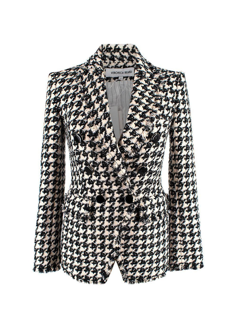 Veronica Beard Black and Ivory Houndstooth Tweed Blazer