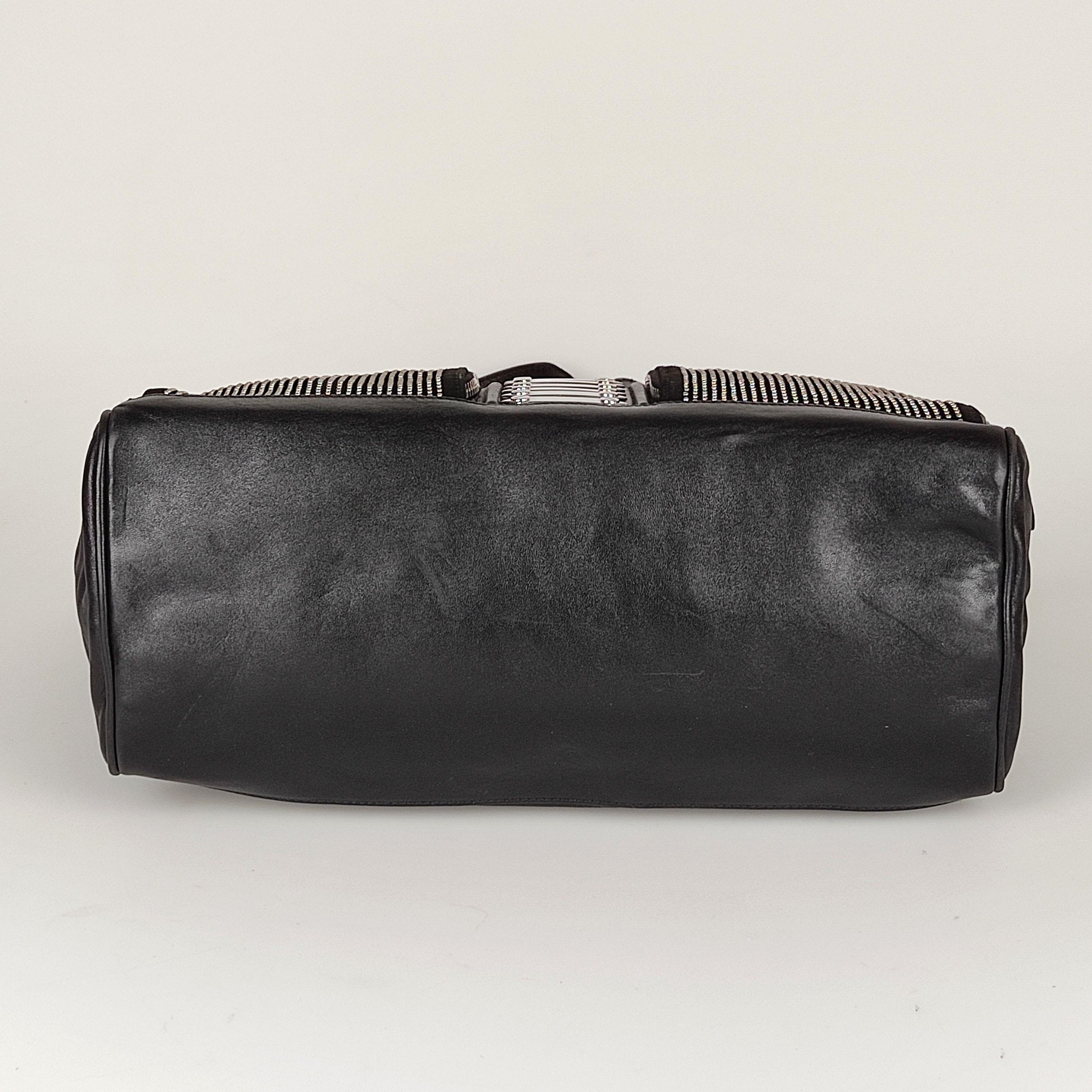 Black leather silver-tone studded tote bag