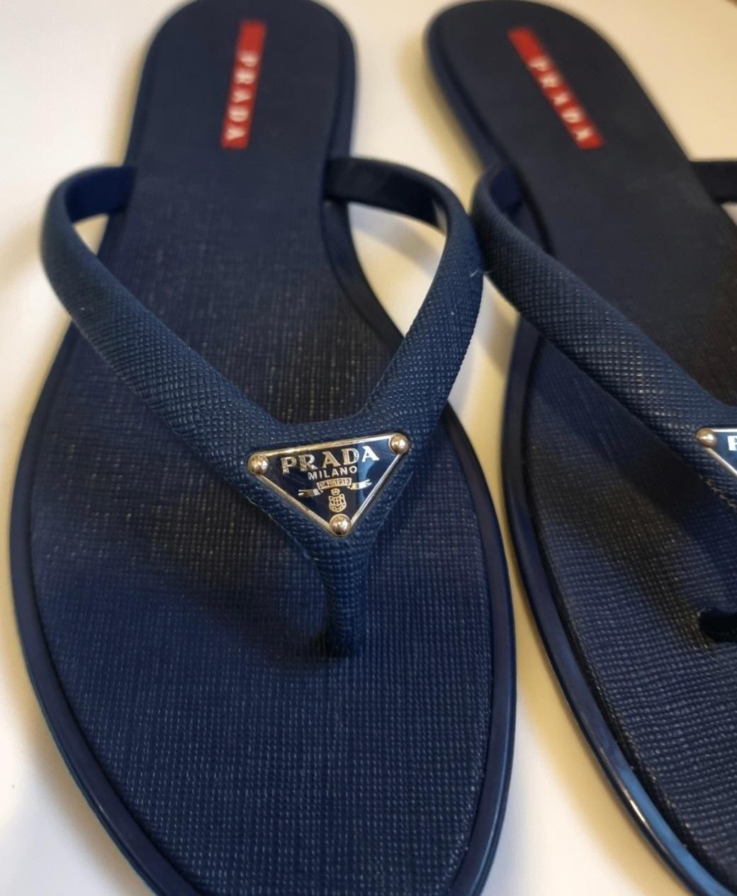Prada Navy Rubber Thong Flats