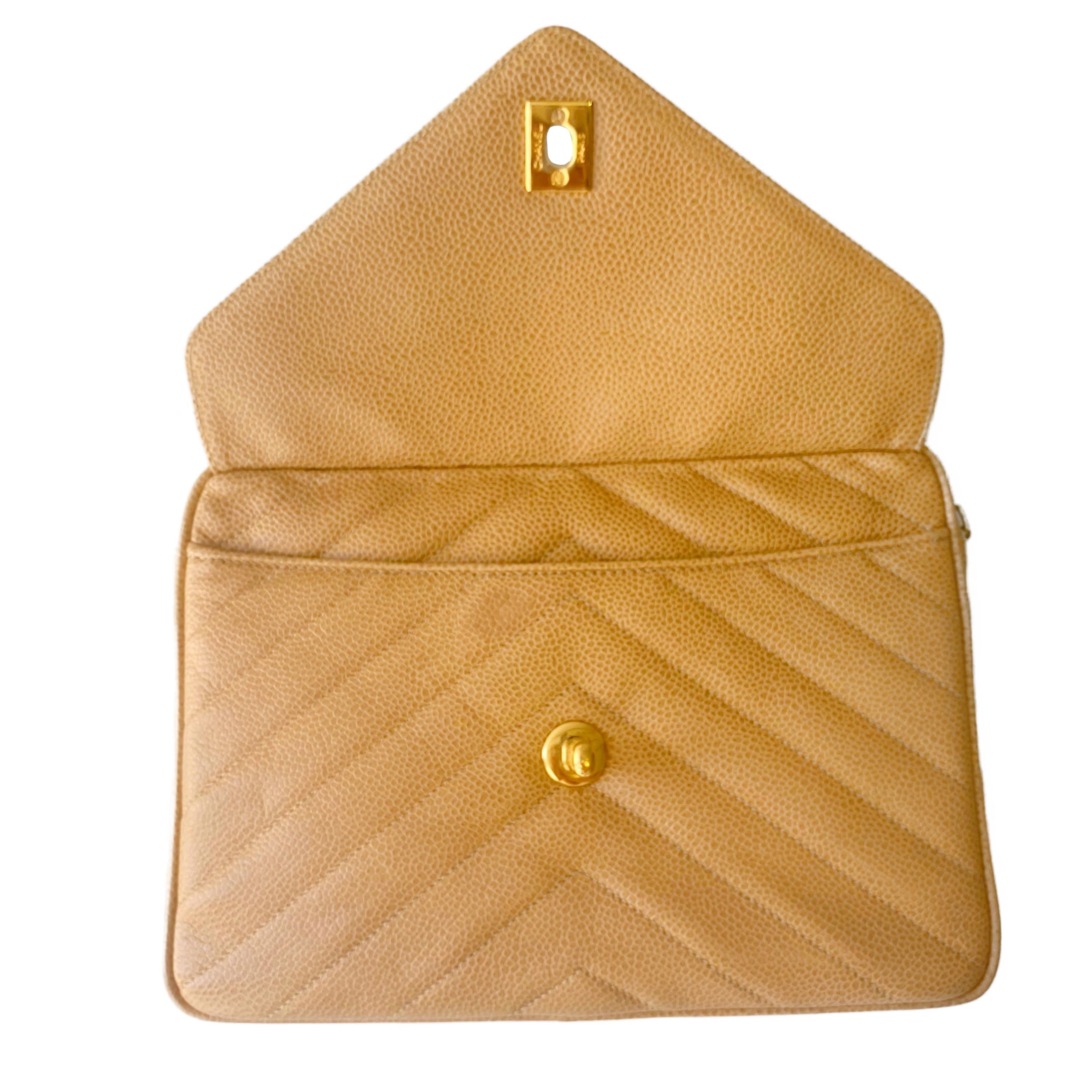 Beige Quilted Chevron Caviar Bijoux Camera Flap Bag