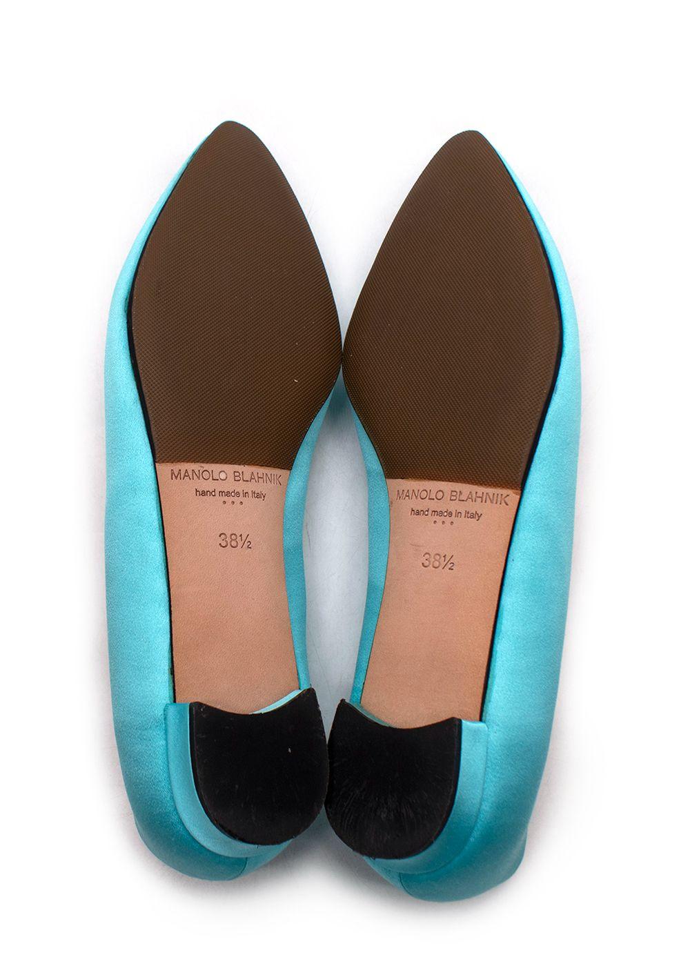 Manolo Blahnik Turquoise Flat Crystal Embellished Buckle