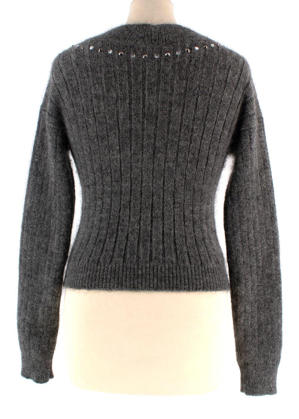 Alessandra Rich Grey Stud Mohair Blend V-Neck Sweater