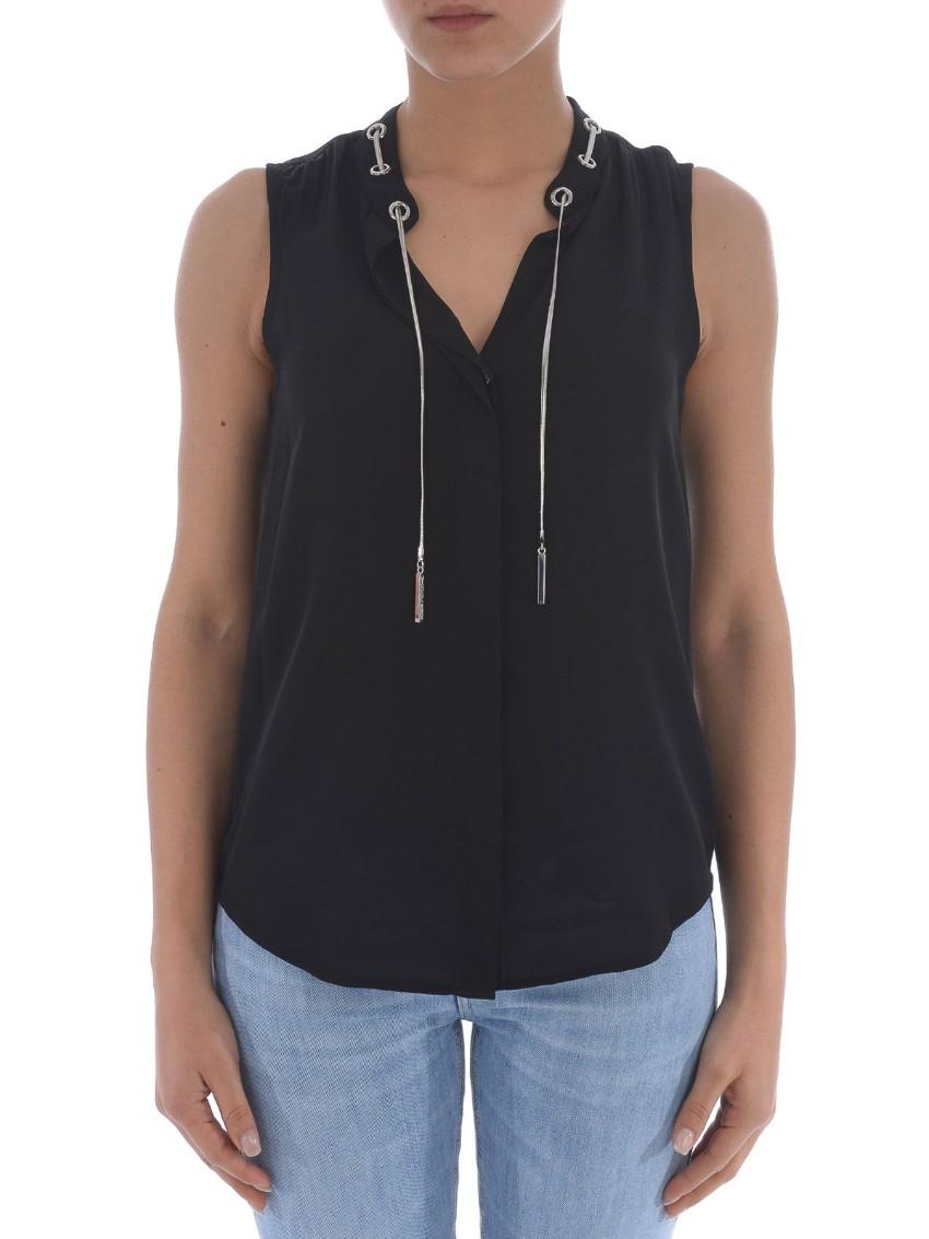 Michael Michael Kors Black Silk Eyelet Top