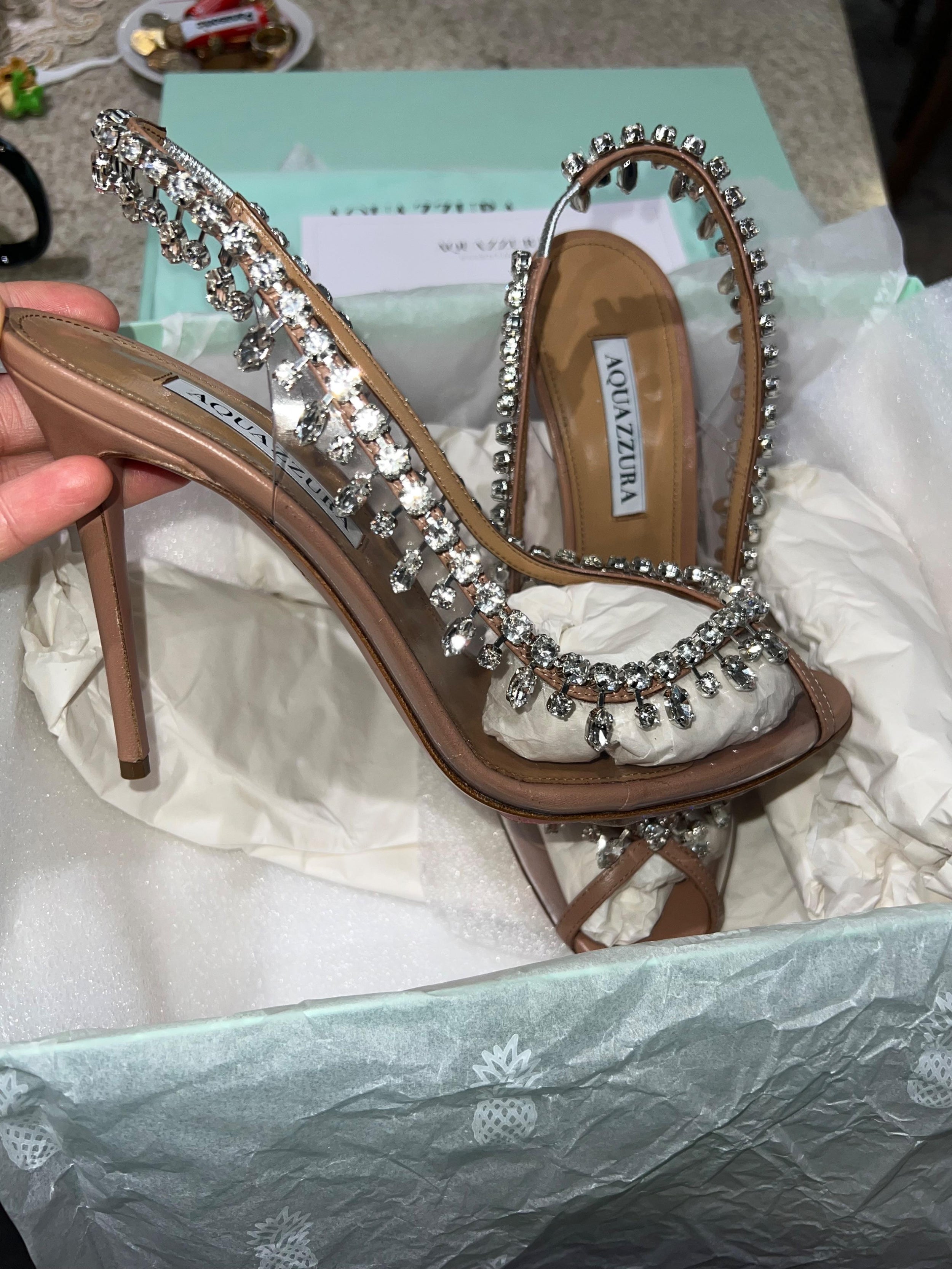 Aquazzura Crystal Embellished Temple Heels