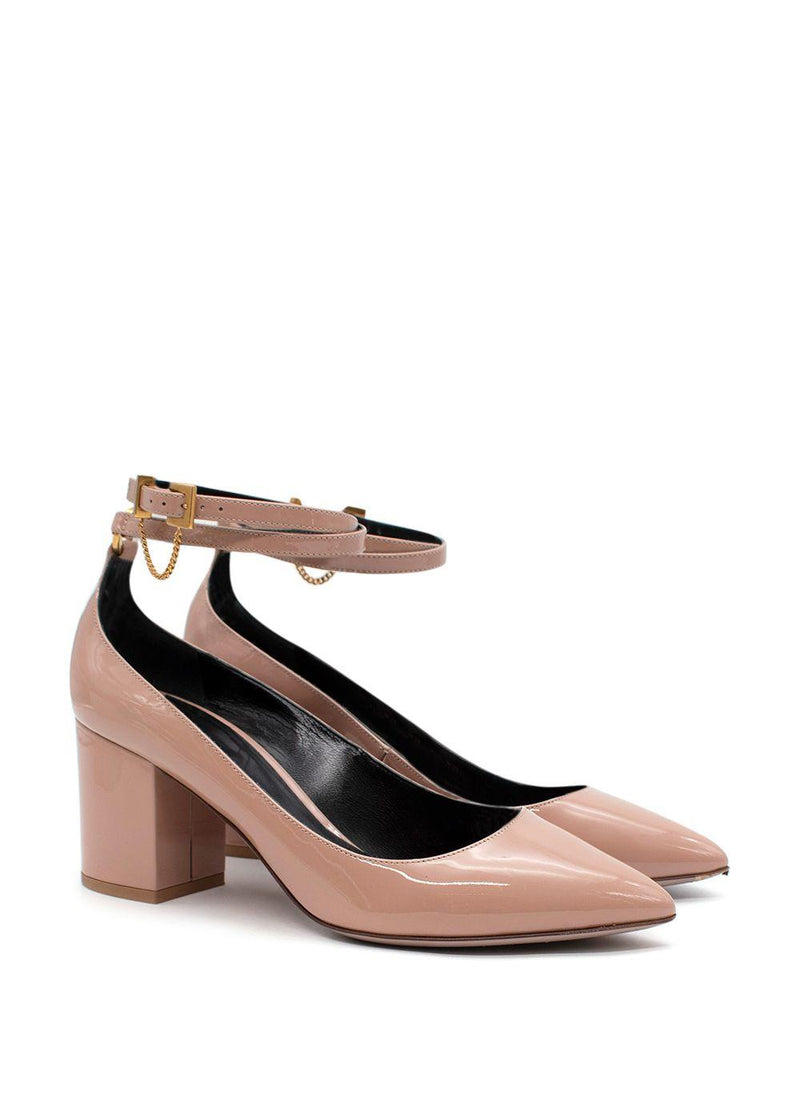 Dusty-Pink Patent Point Toe Block Heeled Pumps