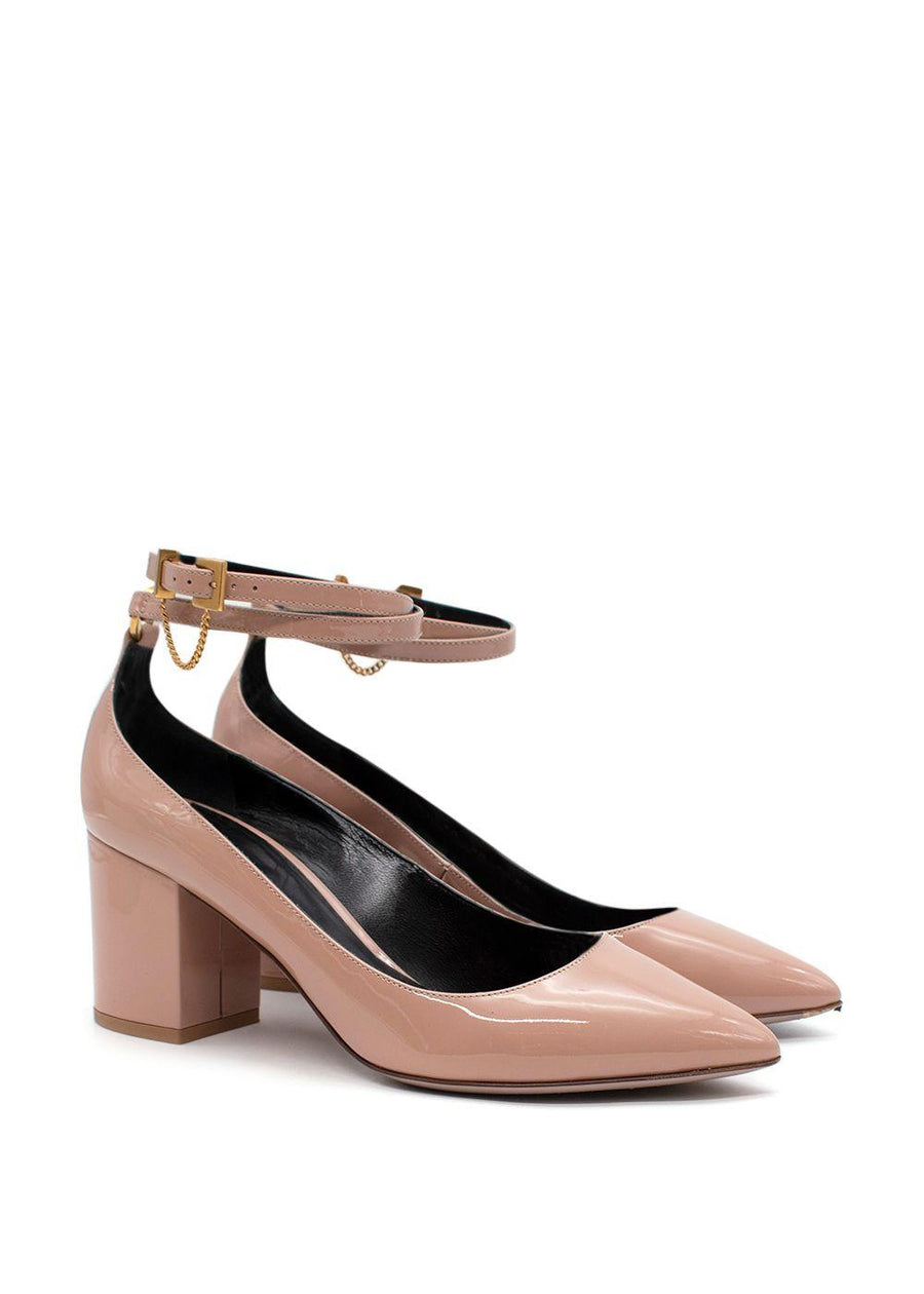 Dusty-Pink Patent Point Toe Block Heeled Pumps