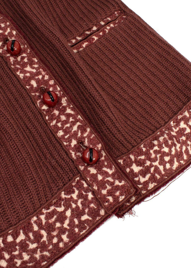 Bottega Veneta Ribbed Knit Dark Rose Cashmere Cardigan