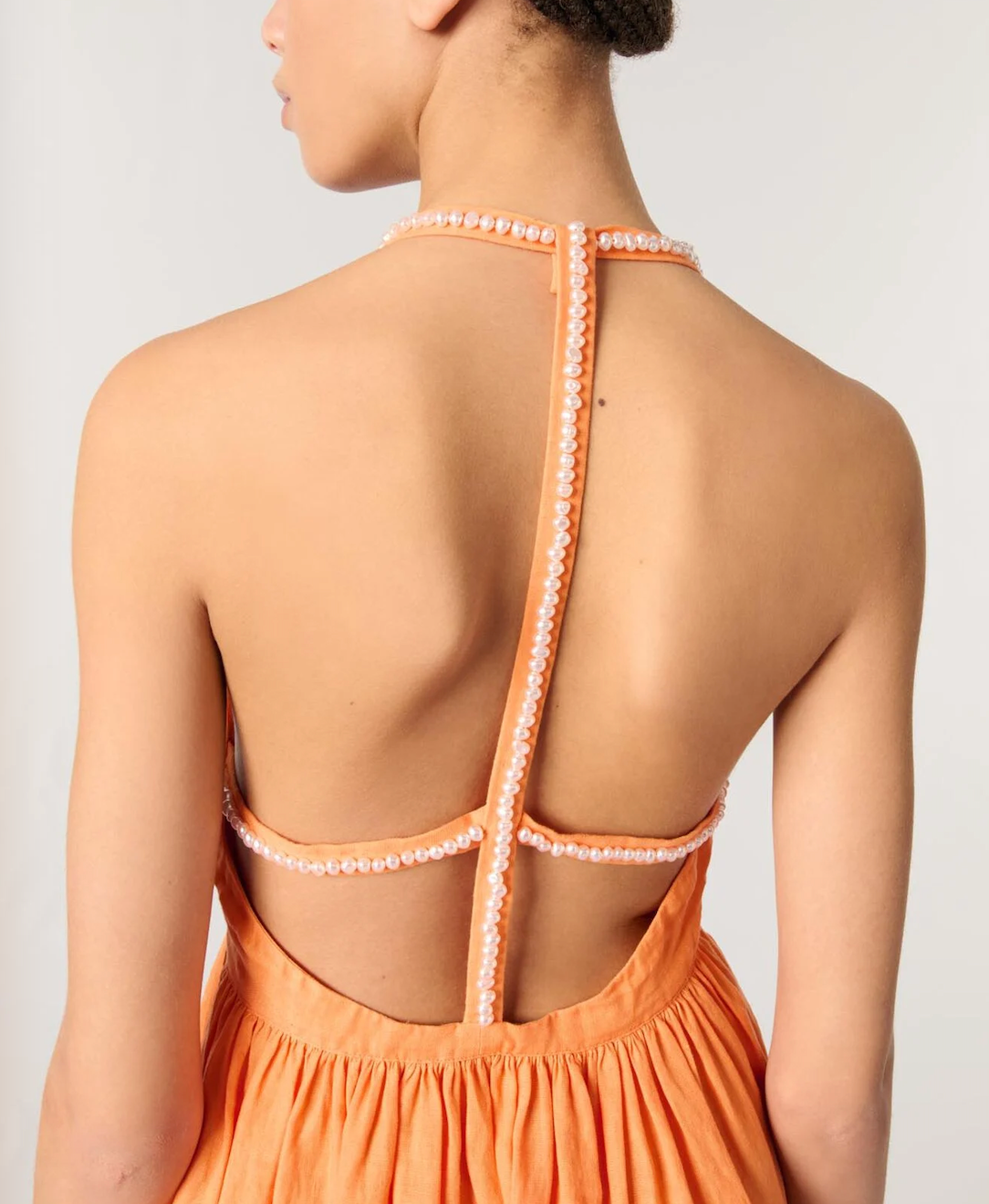 Maje Yellow Linen Pearl-Trim Mini Dress