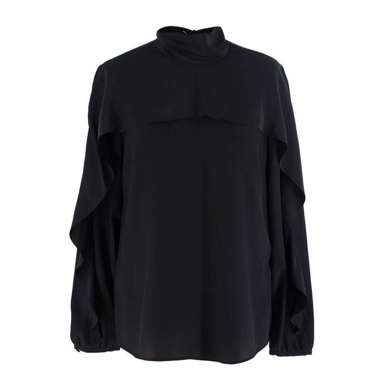 Red Valentino Black Silk Crepe Ruffled Blouse