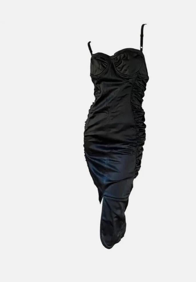 Dolce & Gabbana Black Ruched Corset Dress