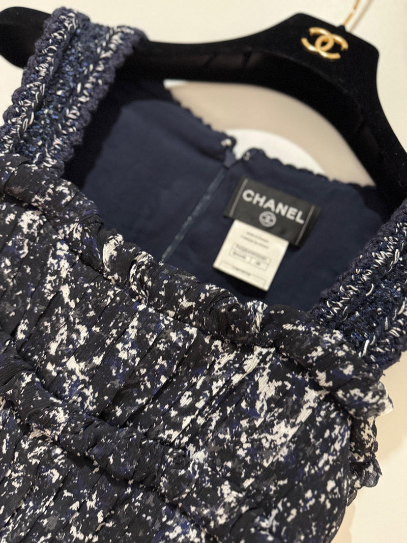 Silk Tweed Navy Dress