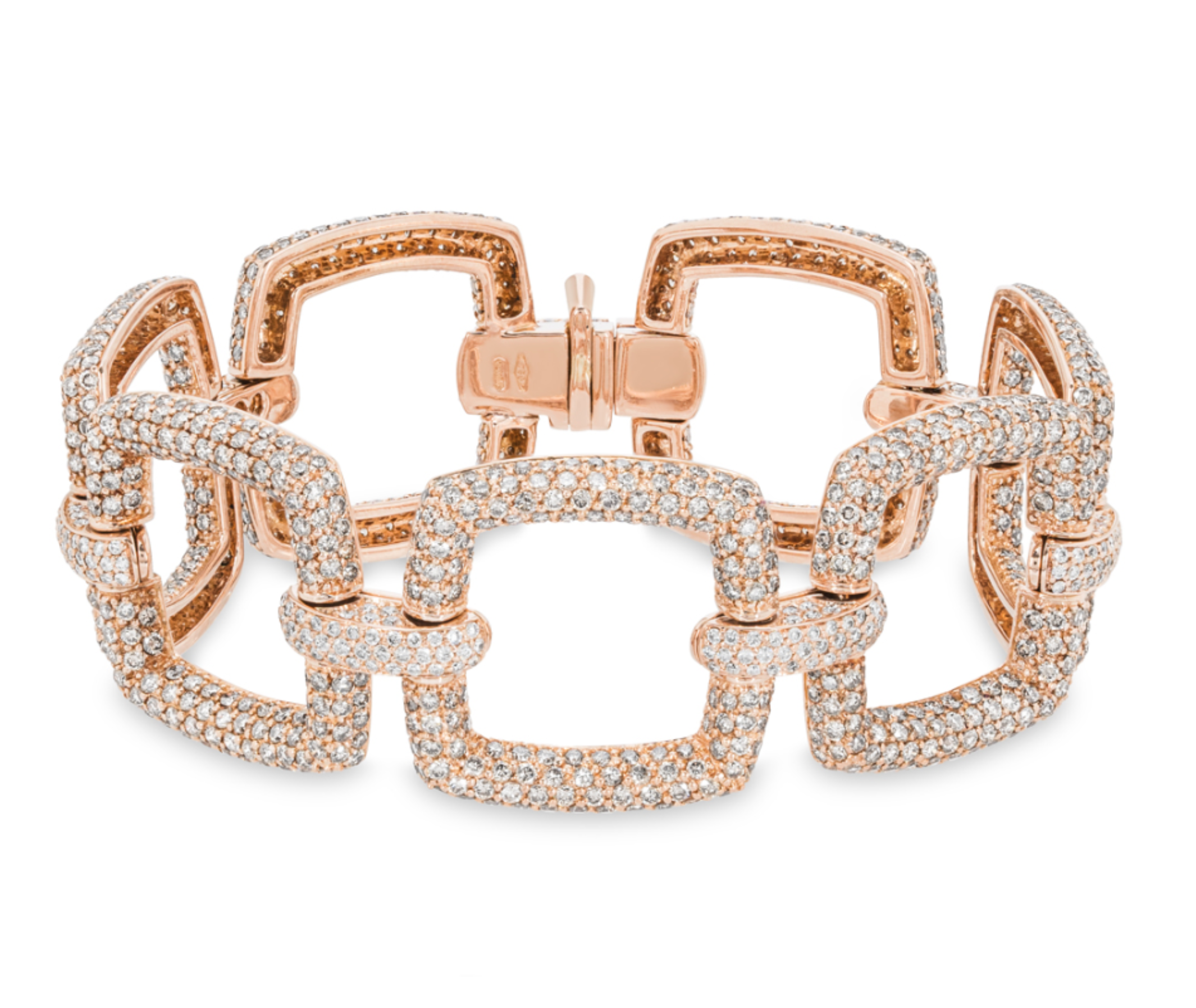 18kt Rose Gold Pave Diamond Chunky Link Bracelet