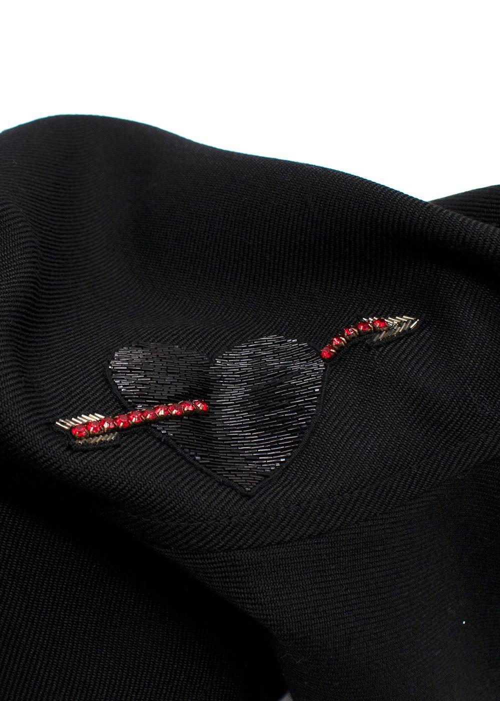 Valentino Beaded HeartBlack Wool  Flared Skort