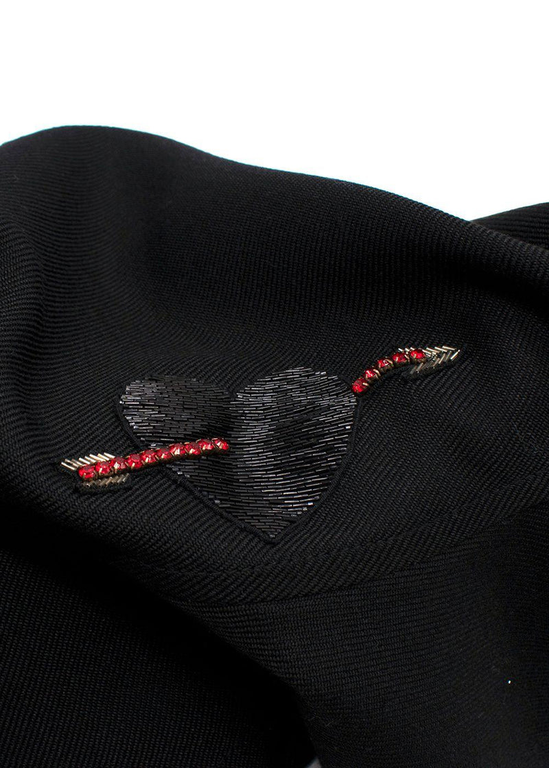 Valentino Beaded HeartBlack Wool  Flared Skort