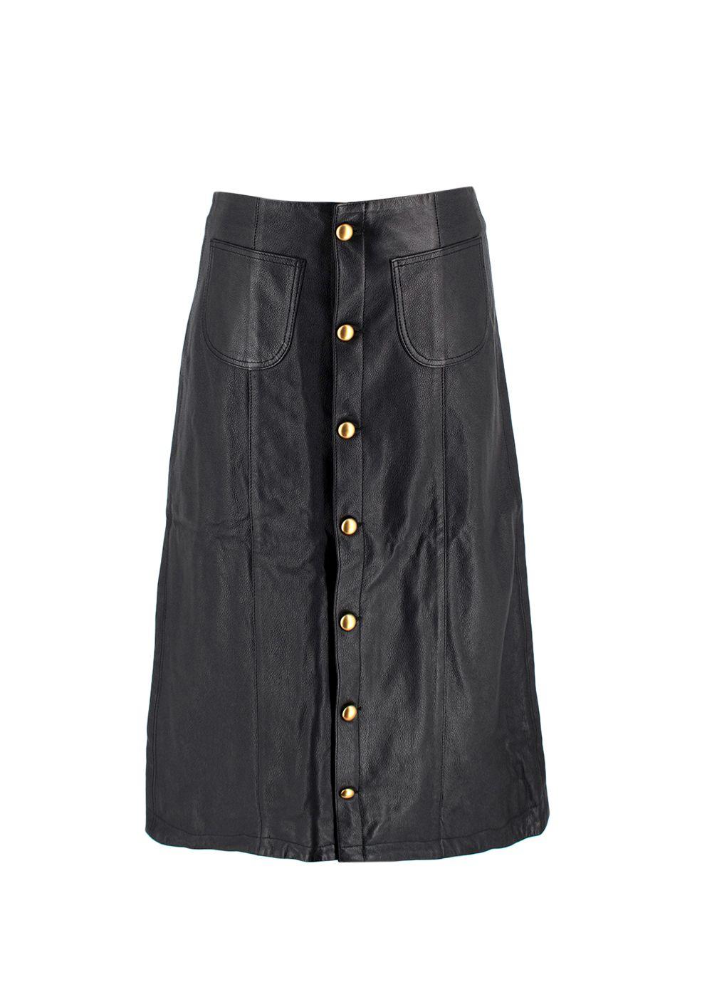 DL 1916 Black Leather Obsidian Alma Midi Skirt