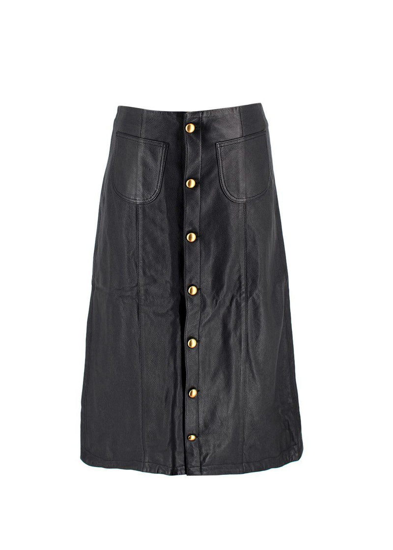 DL 1916 Black Leather Obsidian Alma Midi Skirt