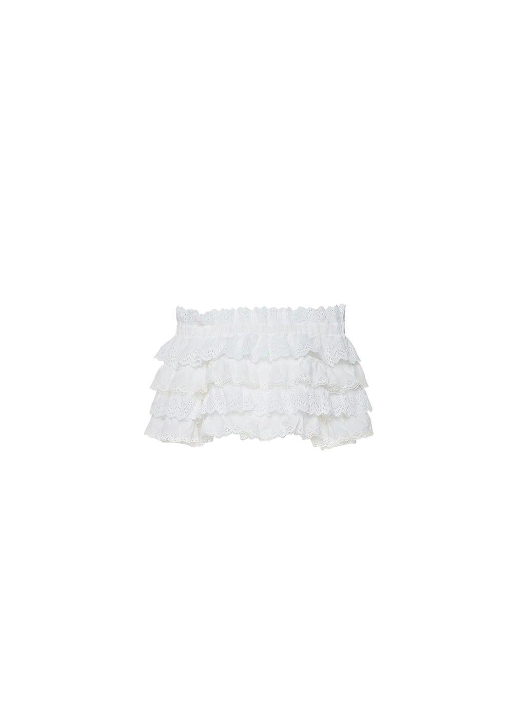 White cotton Broderie Anglaise ruffled crop top