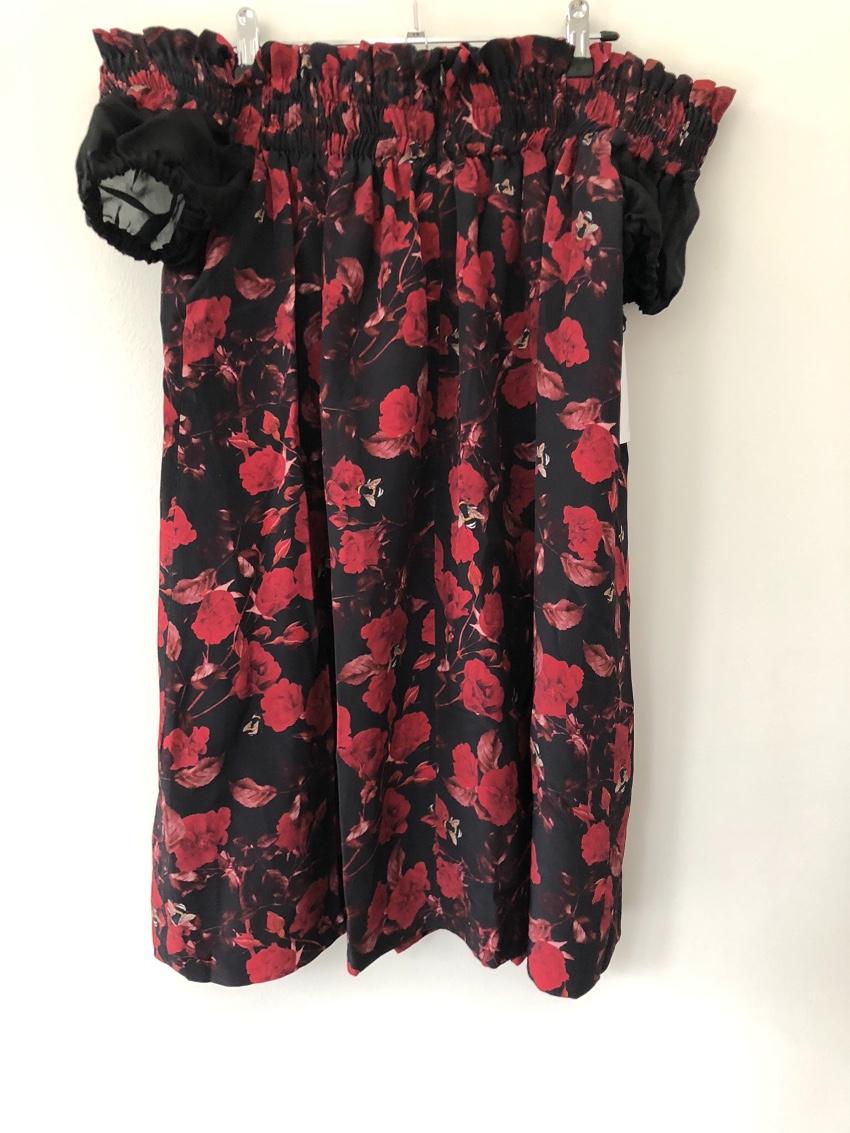 Mother of Pearl Silk-Satin Off-the-Shoulder Rose-Print Dress