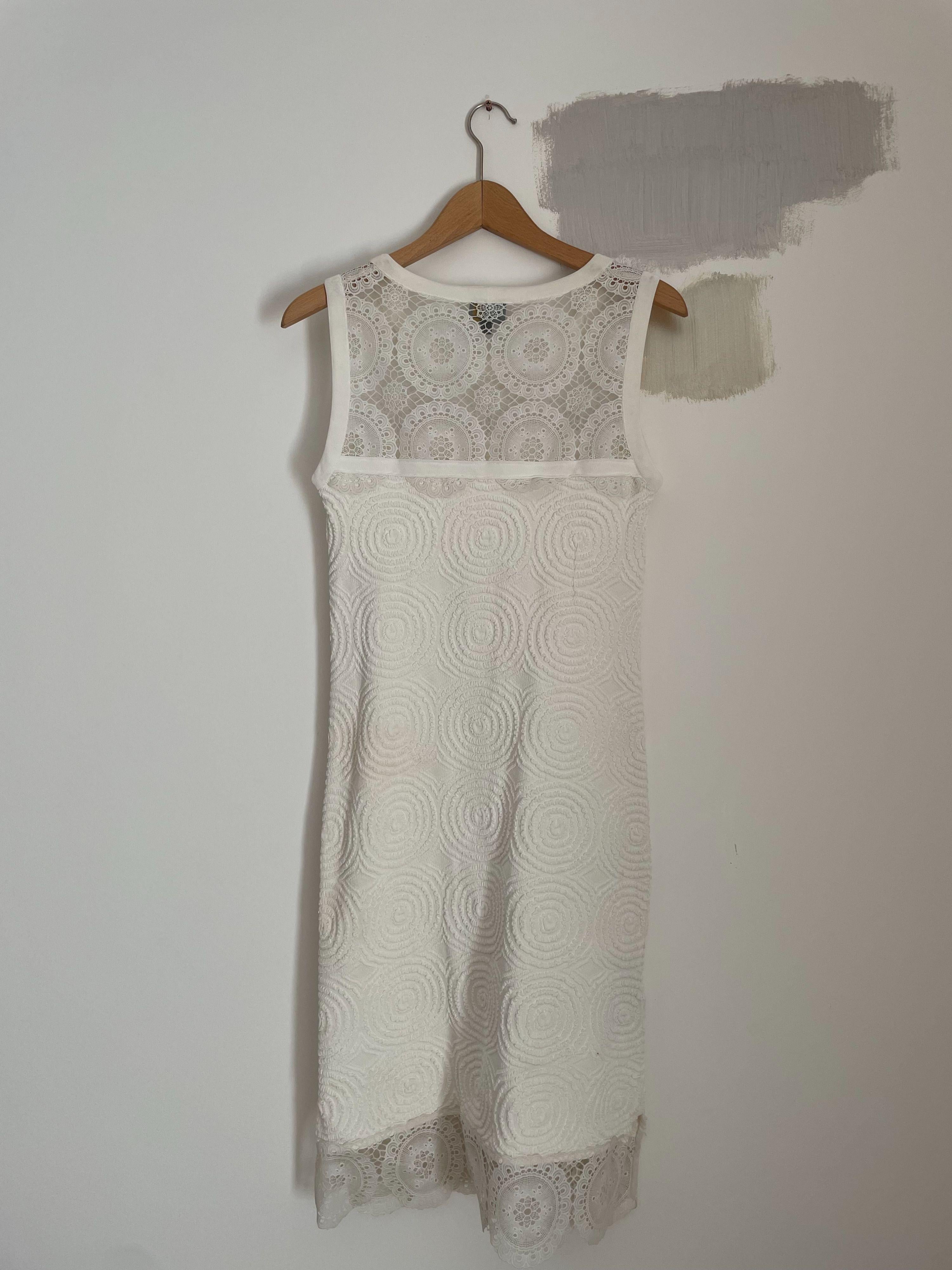 White Textured Knit & Lace Shift Dress