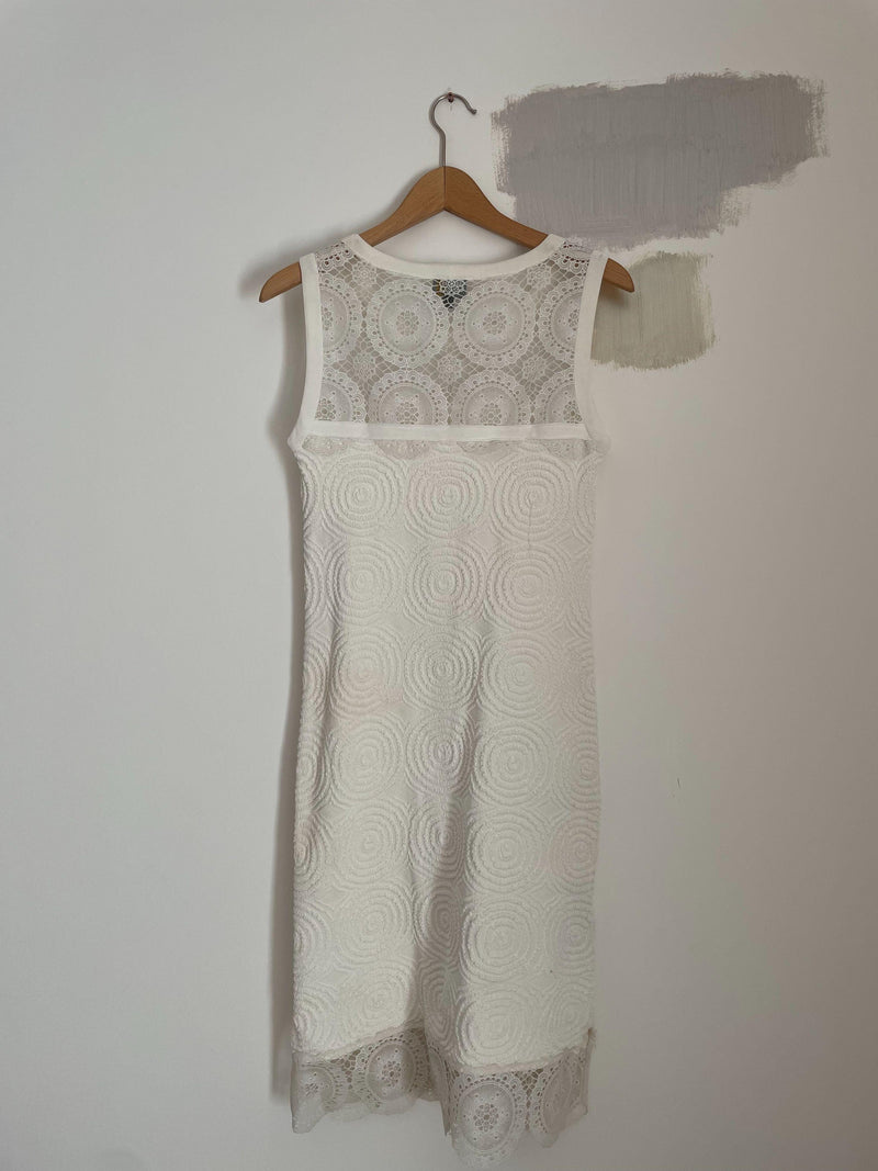 White Textured Knit & Lace Shift Dress