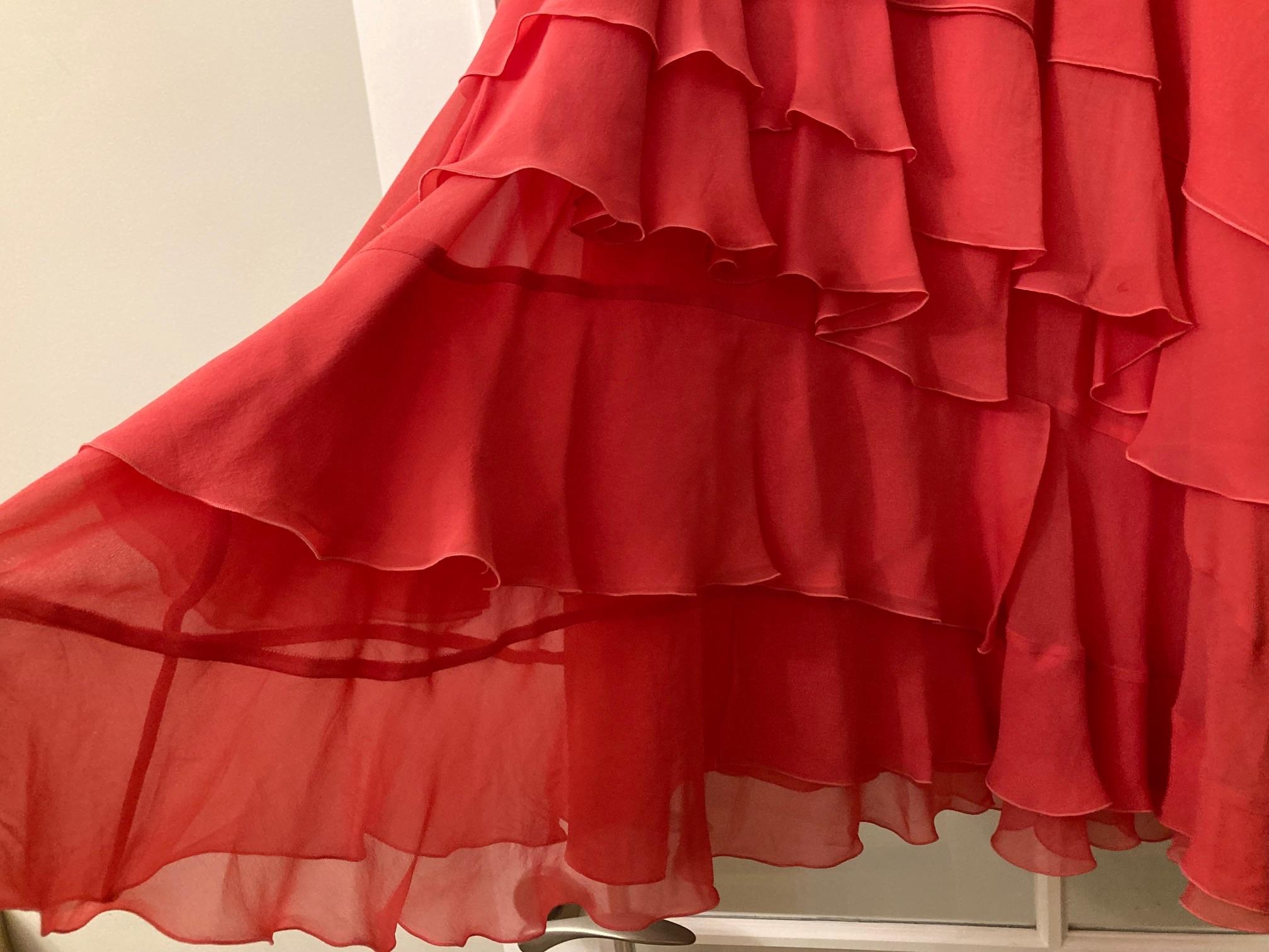 coral silk crepe ruffled dress