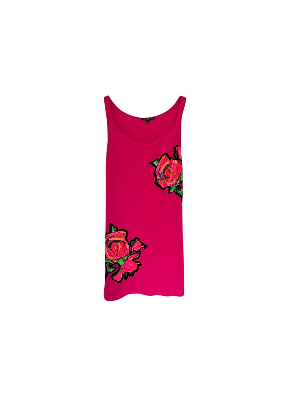 Stephen Sprouse pink cotton jersey rose print mini dress