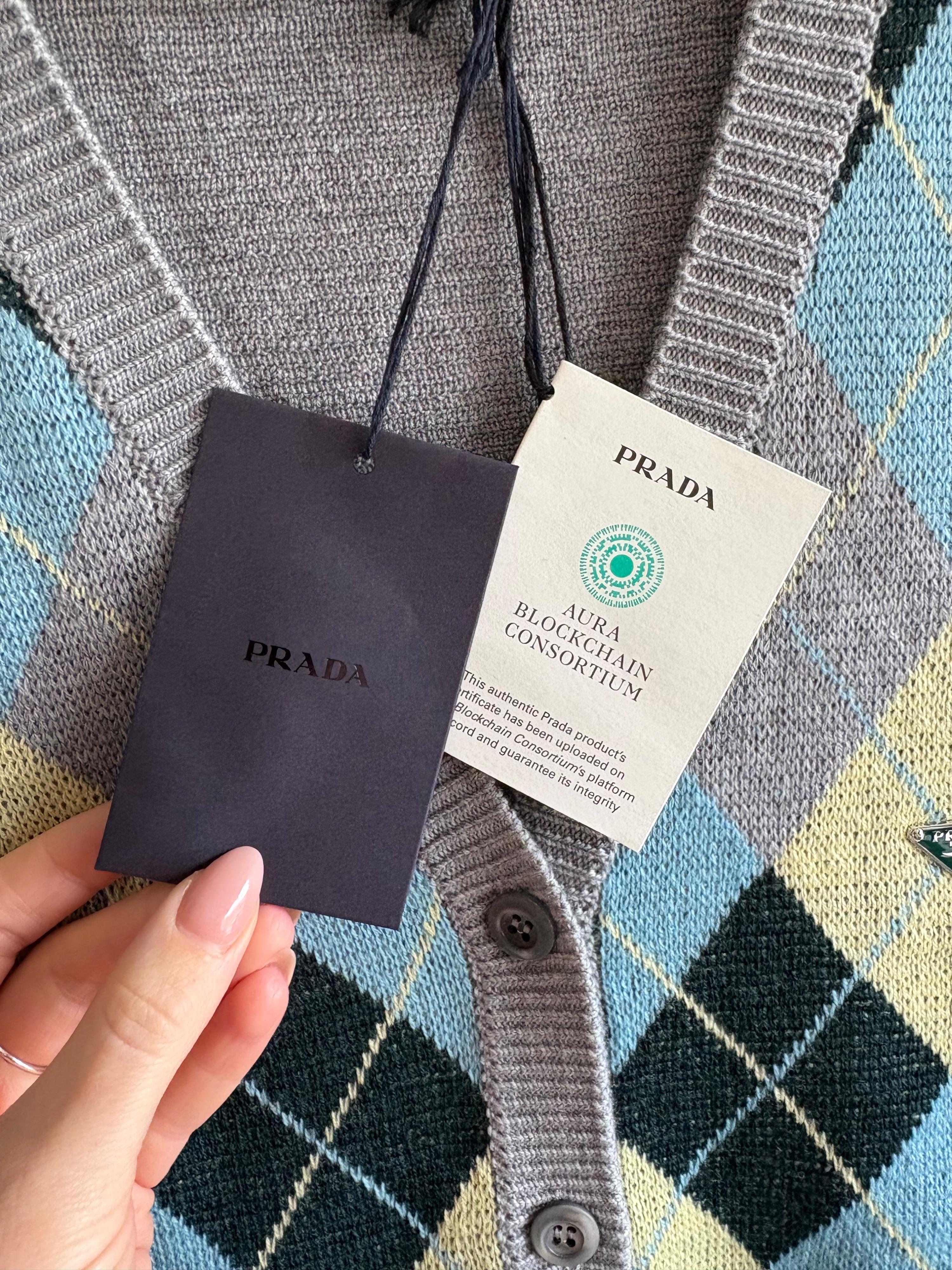 Prada Argyle Fine Knit Button Front Vest