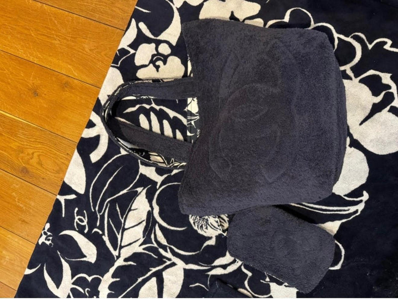 Navy/White Camlia Print Terry Bag, Towel And Pouch
