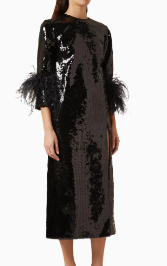 16Arlington Billie Feather-trimmed Midi Dress in Sequin