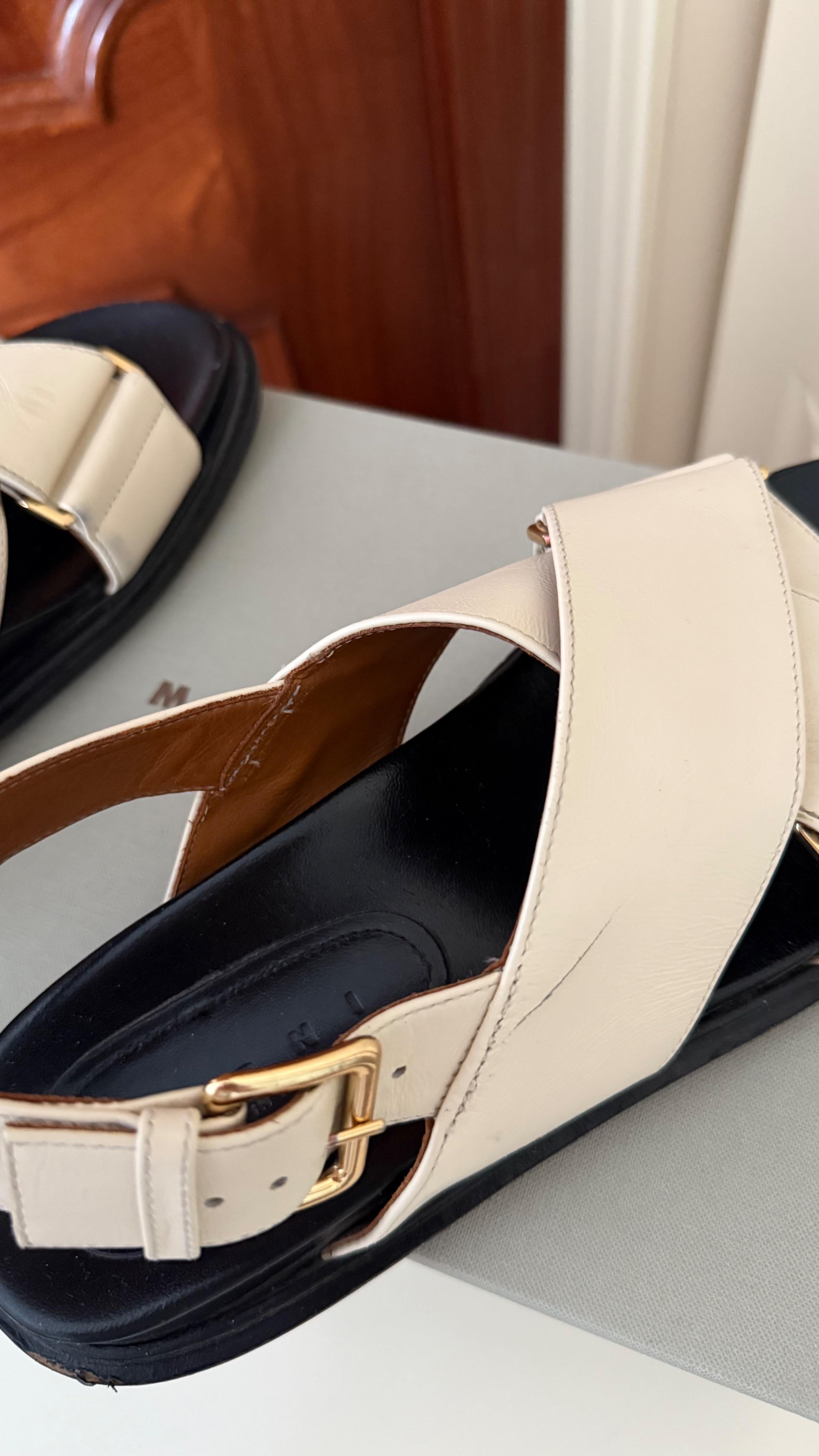 Marni Ivory Leather Flat Sandals