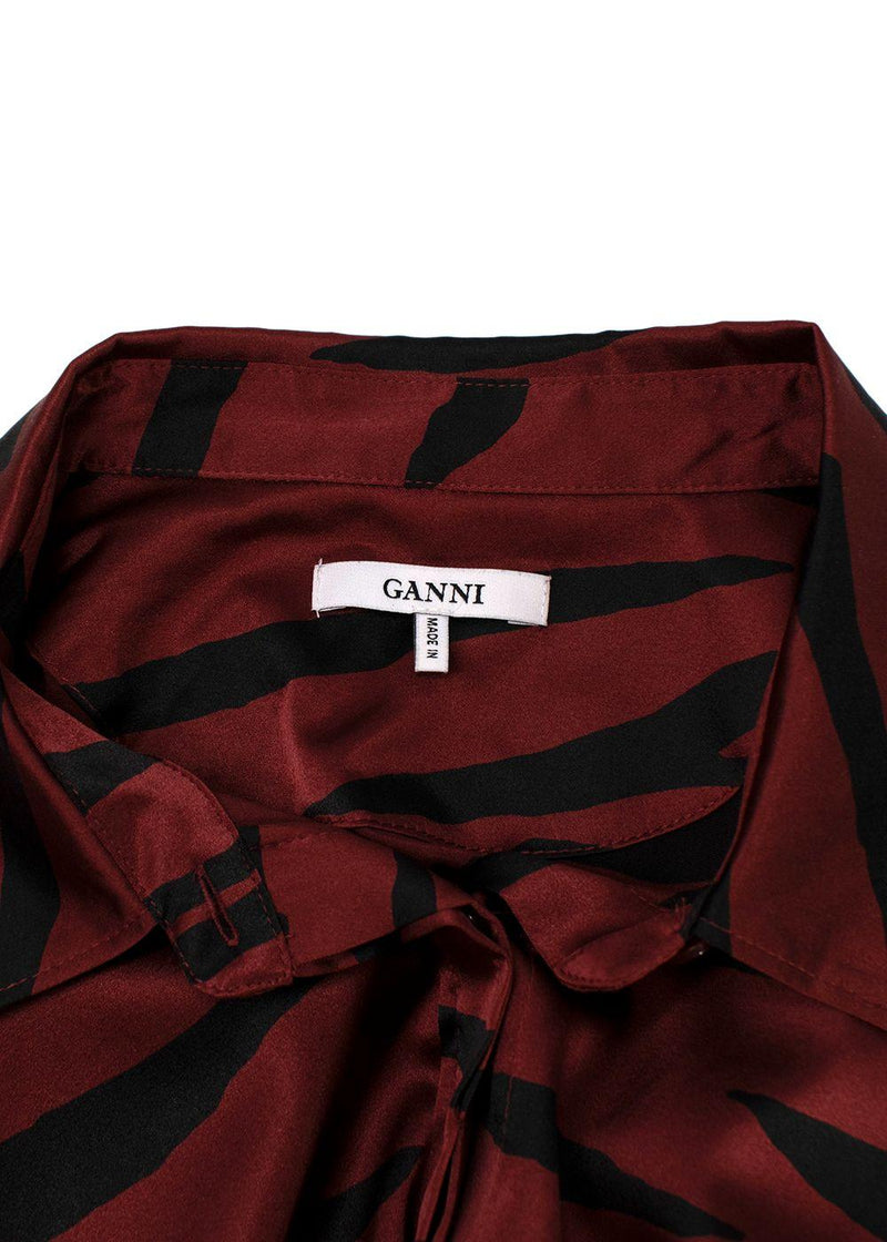 Ganni Deep Red Tiger Print Silk Shirt