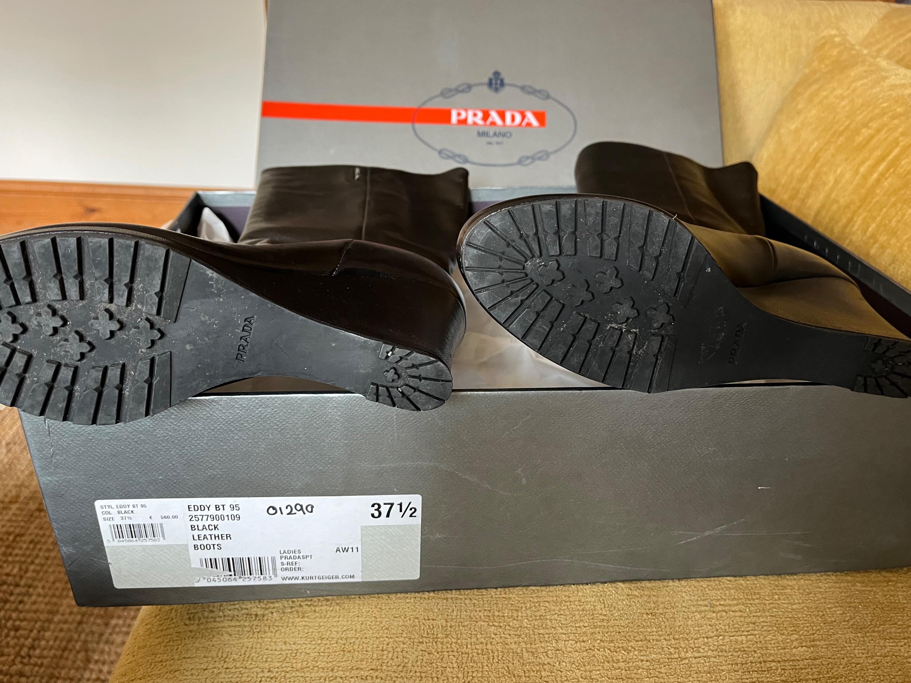 Prada Black Leather Eddy Wedge Boots