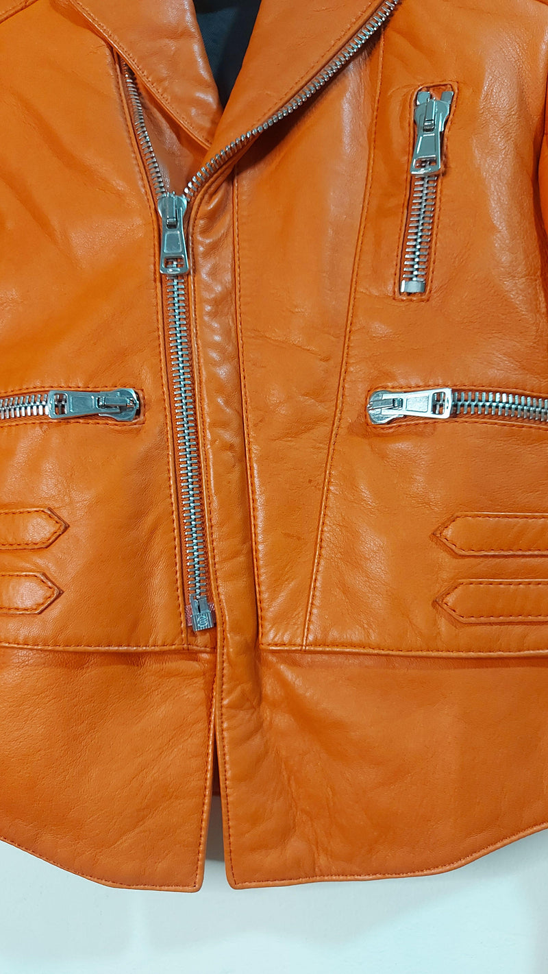 Orange Leather Biker Jacket