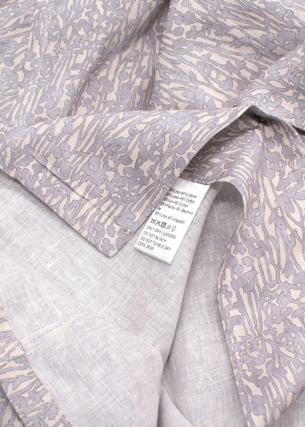 Canali Grey Botanical Pattern Short Sleeve Linen Shirt