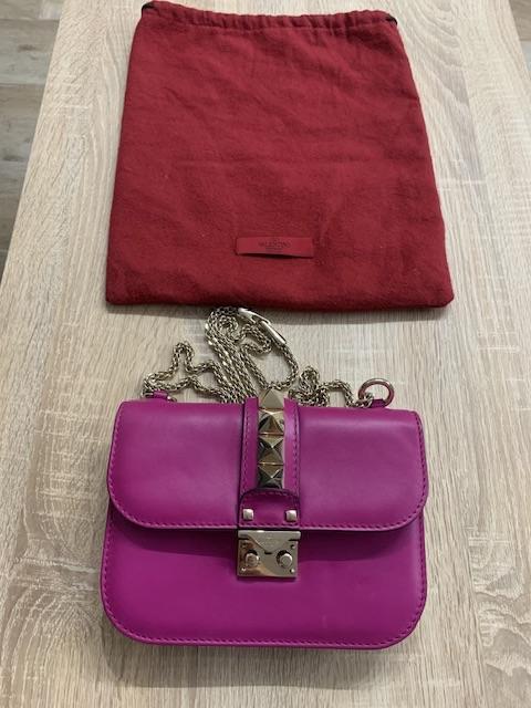 Fuschia Glam Lock Studded Shoulder Bag