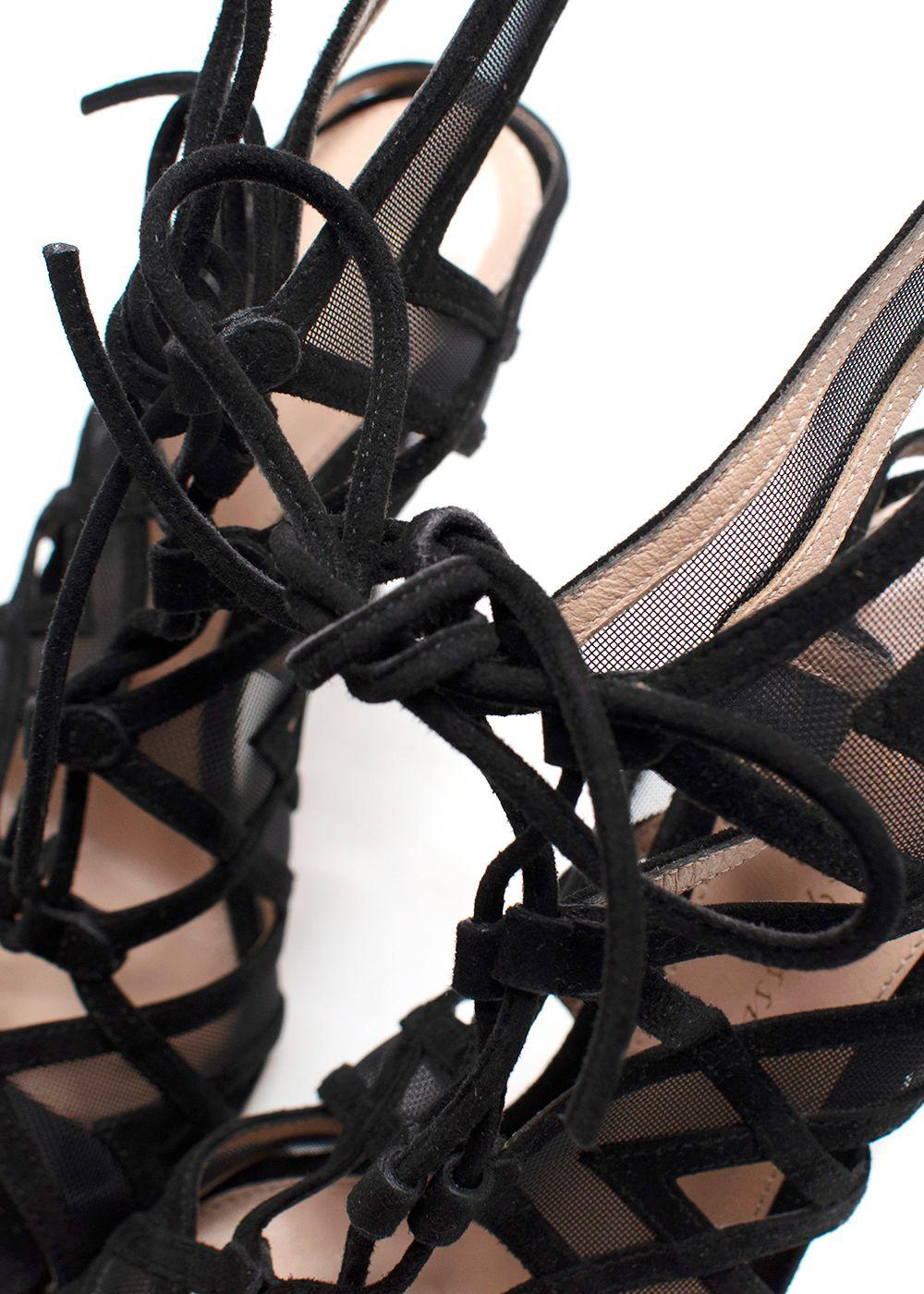 Gianvito Rossi Black Ruffled Lace-Up Sandals