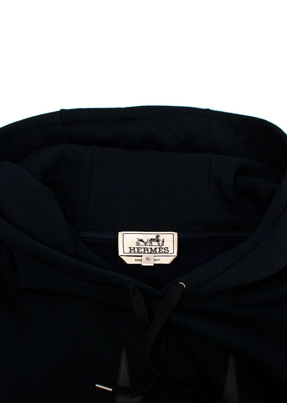 Hermes Dark Navy Hoodie with Leather Detail