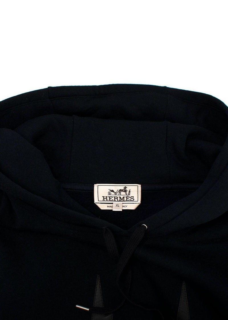 Hermes Dark Navy Hoodie with Leather Detail