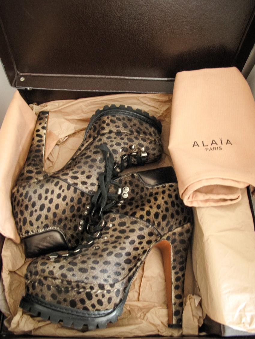 Azzedine Alaia Leopard Calf Hair Lace Up Ankle Boots