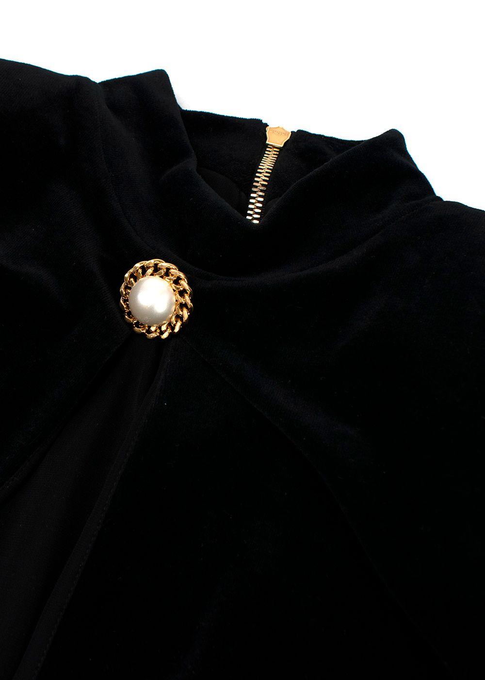 Balmain Black Velvet Cut-Out Structured Mini Dress with Pearl Embellishment