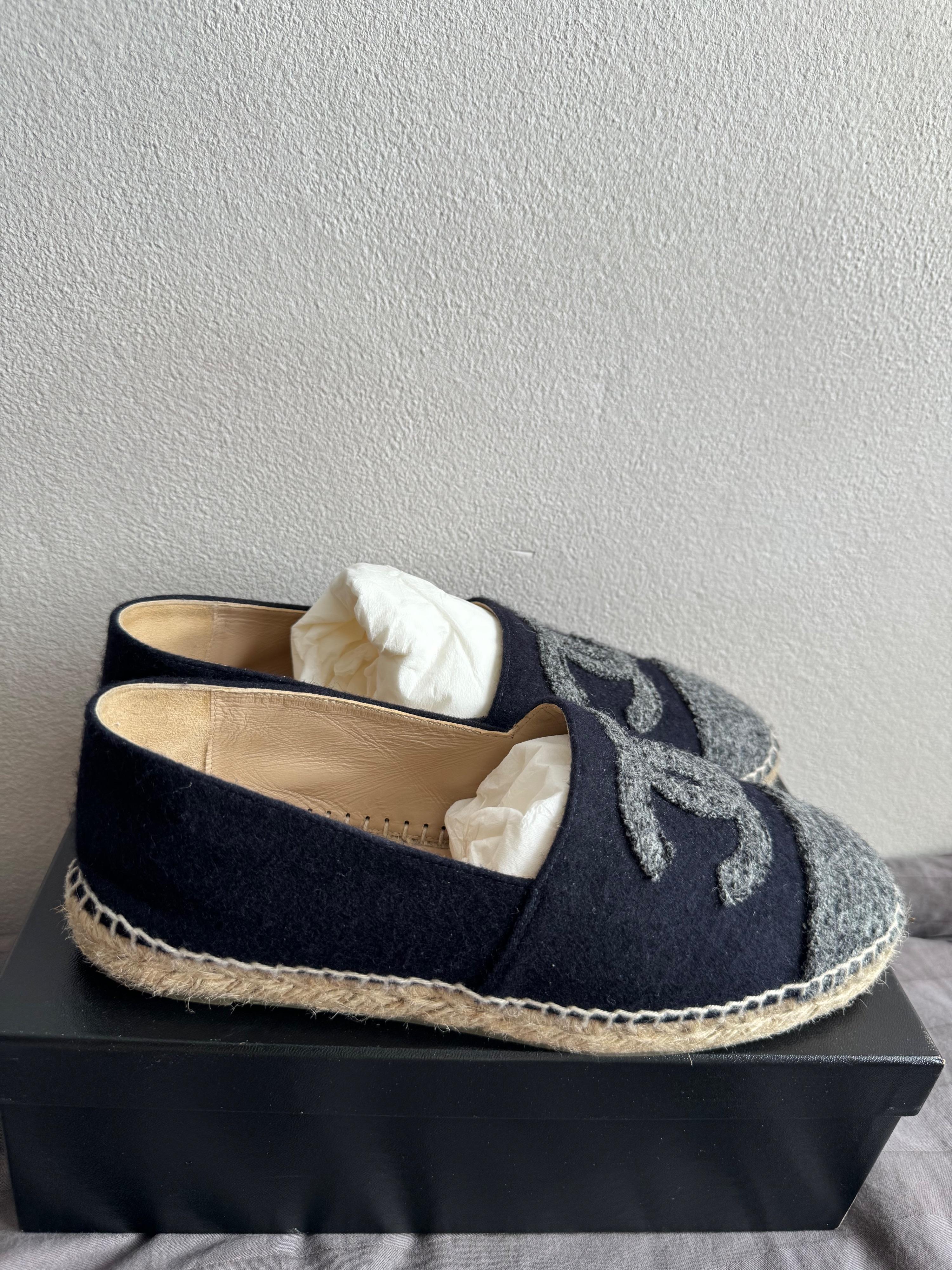 Chanel Navy and Grey Wool Espadrilles