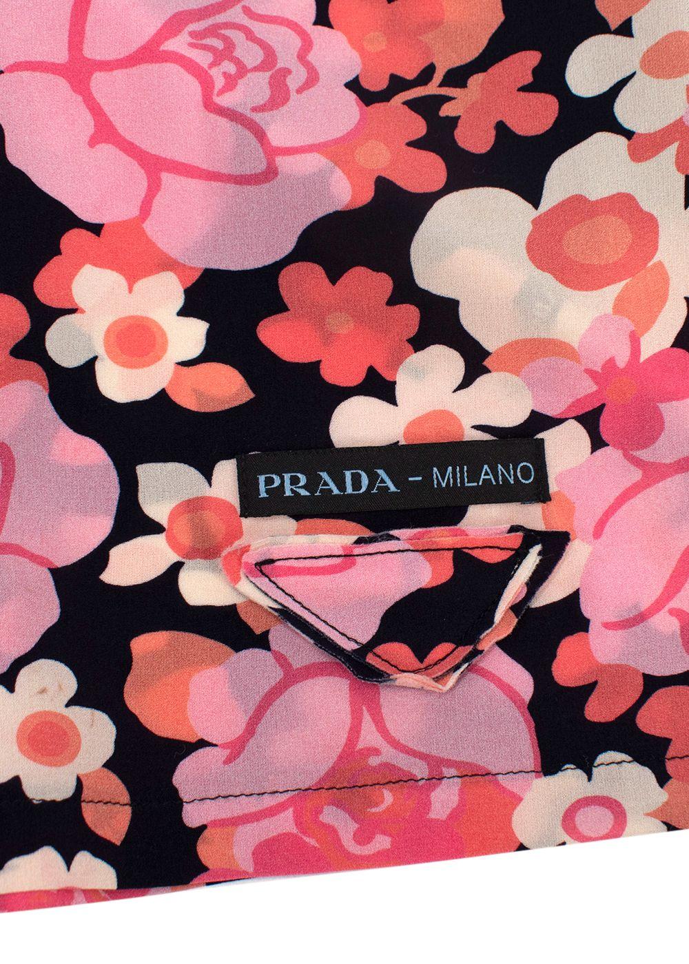 Prada Pink Floral High Neck Silk Blouse