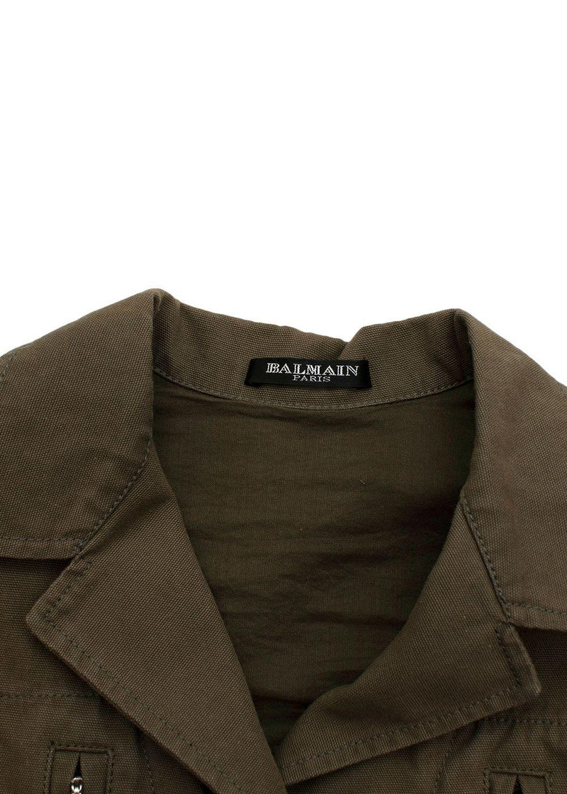 Balmain Khaki Embellished Cotton Military Jacket