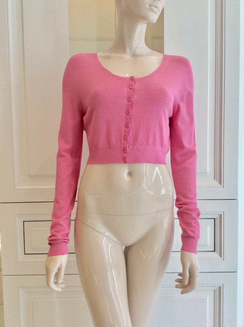 Blumarine Rose Pink Soft Stretch Cropped Cardigan