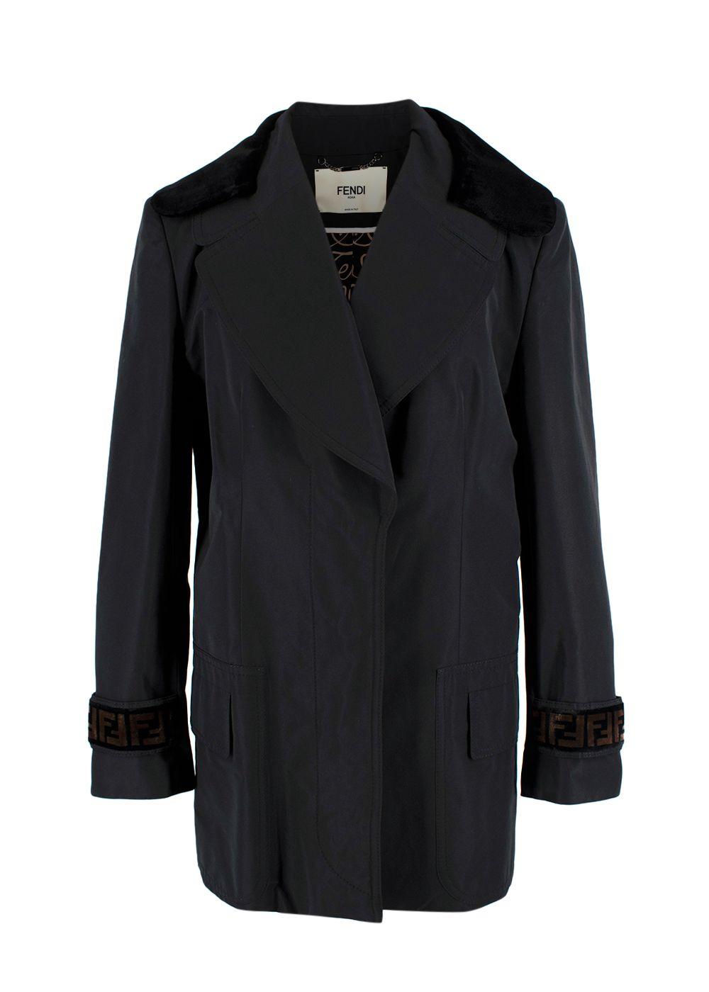 Fendi Black Short Trench Coat with Faux Fur Detail