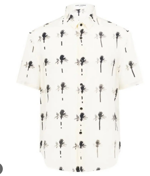 Saint Laurent Cream Palm Tree Print Silk Shirt