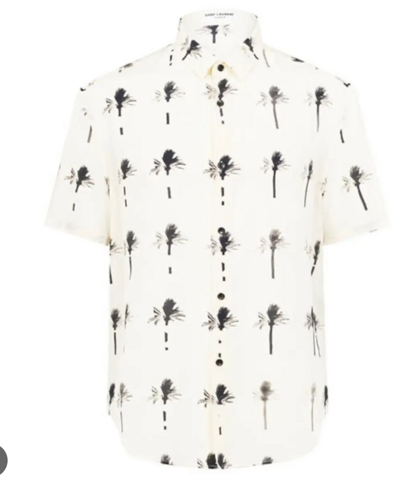Saint Laurent Cream Palm Tree Print Silk Shirt